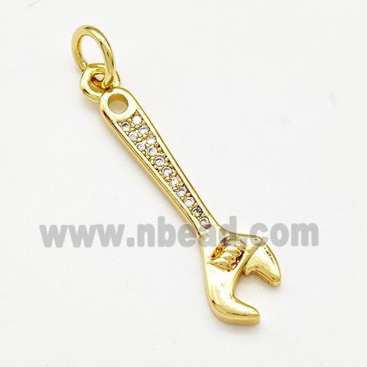 Spanner Charms Copper Pendant Pave Zircon Gold Plated