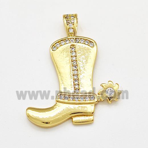 Cowboy Boots Charms Copper Pendant Pave Zircon Gold Plated