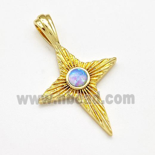 Northstar Charms Copper Pendant Pave Fire Opal Gold Plated