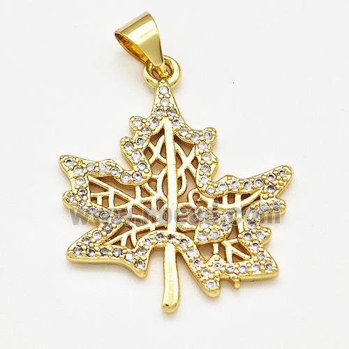 Maple Leaf Charms Copper Pendant Pave Zircon Gold Plated