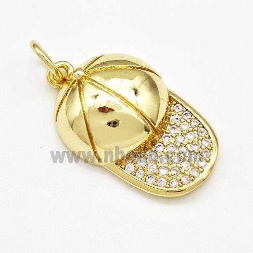 Baseball Cap Charms Copper Pendant Pave Zircon Gold Plated