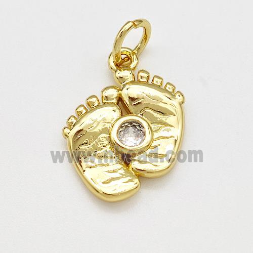 Feet Charms Copper Pendant Pave Zircon Gold Plated