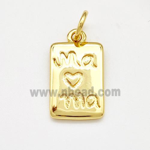 Copper Rectangle Pendant Mama Heart Gold Plated