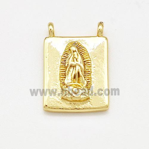 Virgin Mary Charms Copper Rectangle Pendant 2loops Gold Plated