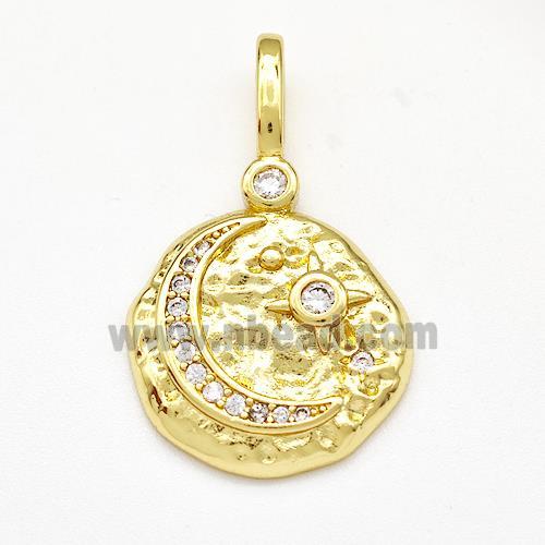 Copper Moon Pendant Micro Pave Zirconia Gold Plated