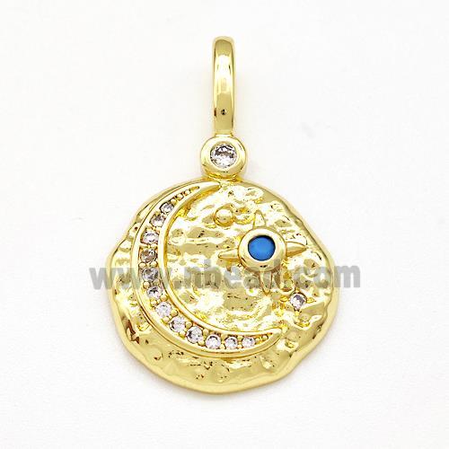 Copper Moon Pendant Micro Pave Zirconia Gold Plated