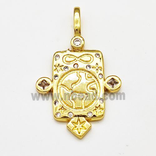 Copper Rectangle Pendant Pave Zircon Symbol Gold Plated