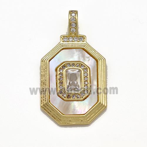 Copper Octagon Pave Shell Zirconia Gold Plated