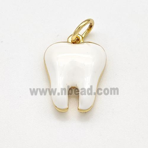 Copper Tooth Charms Pendant White Enamel Gold Plated