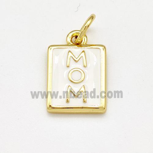 MOM Charms Copper Rectangle Pendant White Enamel Gold Plated