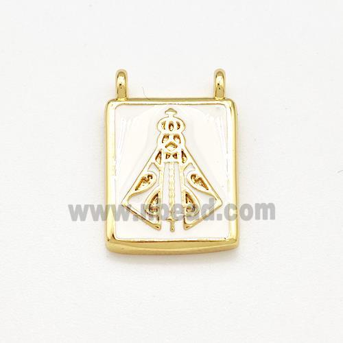 Copper Rectangle Pendant White Enamel 2loops Gold Plated