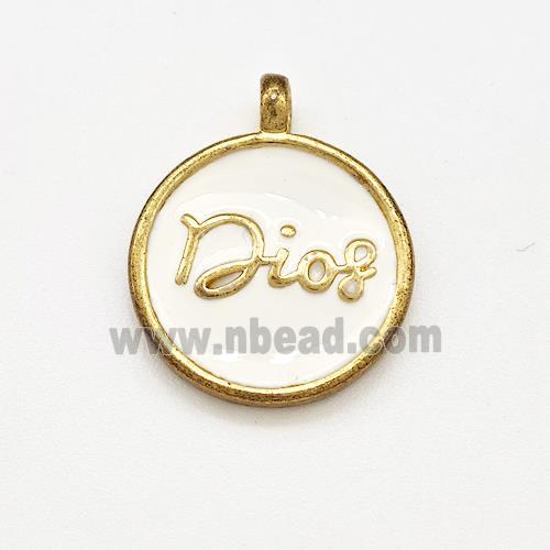 Copper Circle Pendant Dios White Enamel Gold Plated