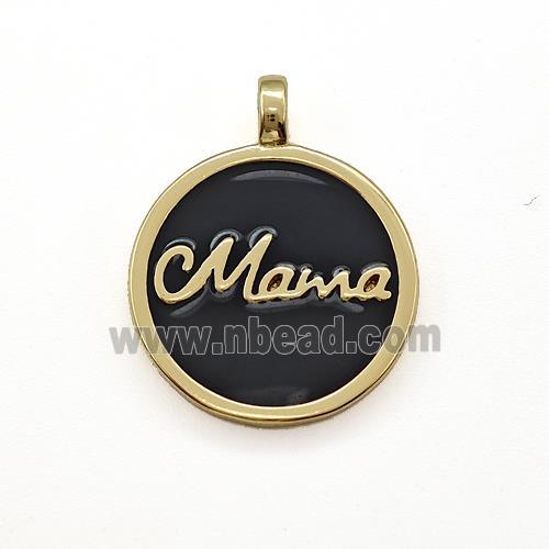 Copper Circle Pendant Mama Black Enamel Gold Plated