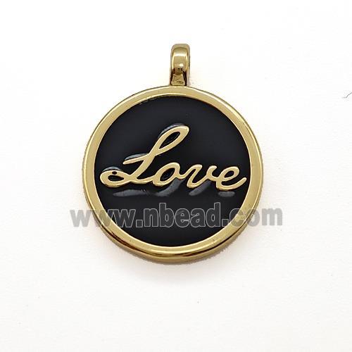 Copper Circle Pendant Love Black Enamel Gold Plated
