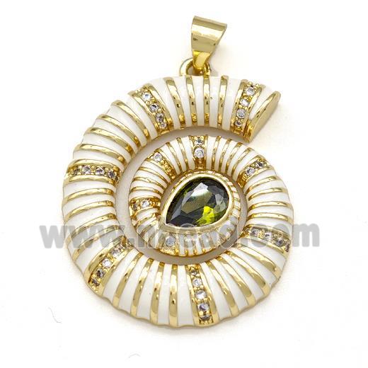 Nautilus Shell Charms Copper Pendant Pave Zirconia White Enamel Gold Plated