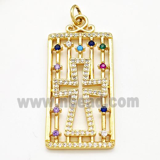 Copper Rectangle Pendant Pave Zircon Cross Gold Plated