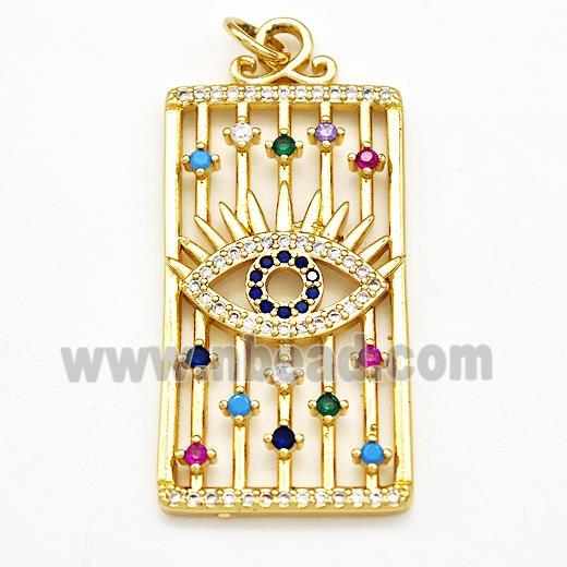 Copper Rectangle Pendant Pave Zircon Eye Gold Plated