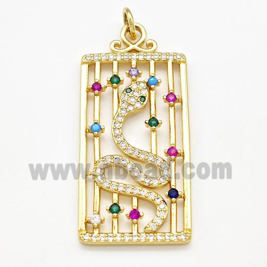 Copper Rectangle Pendant Pave Zircon Snake Gold Plated