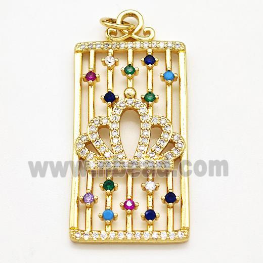 Copper Rectangle Pendant Pave Zircon Crown Gold Plated