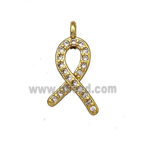 Awareness Ribbon Charms Copper Pendant Micro Pave Zirconia Gold Plated