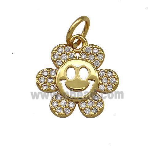 Sunflower Charms Copper Pendant Micro Pave Zirconia Gold Plated