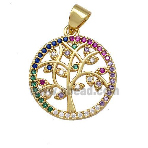 Tree Of Life Copper Pendant Pave Zirconia Gold Plated