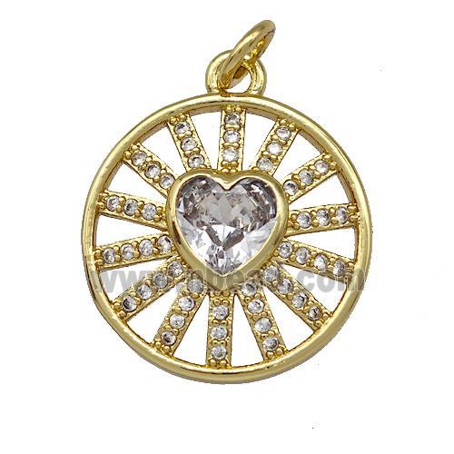Copper Circle Heart Pendant Pave Zircon Gold Plated