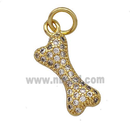 Dog Bone Charms Copper Pendant Micro Pave Zirconia Gold Plated