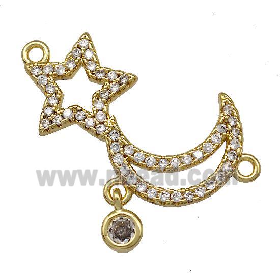 Copper Moon Star Pendant Pave Zircon Gold Plted