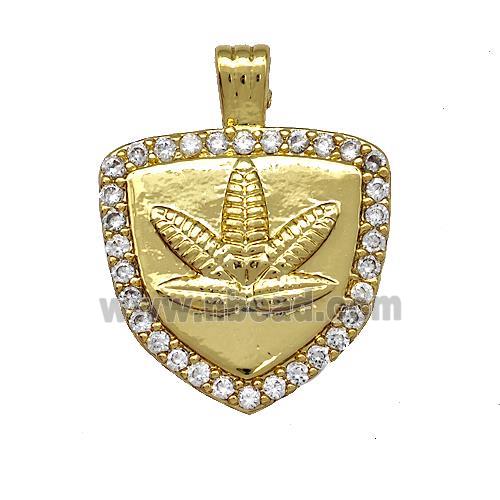 Shield Charms Copper Pendant Pave Zircon Maple Leaf Gold Plated