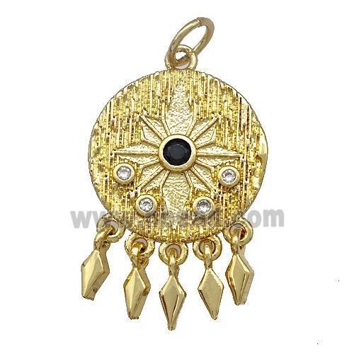 Dream Catcher Charms Copper Circle Pendant Pave Zircon Gold Plated
