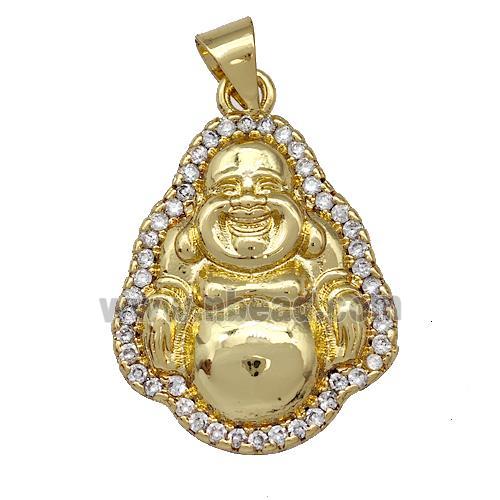 Copper Buddha Charms Pendant Micro Pave Zirconia Gold Plated