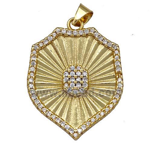 Copper Shield Pendant Pave Zircon Gold Plated