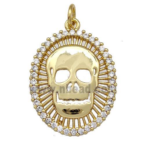 Skull Charms Copper Pendant Micro Pave Zirconia Gold Plated