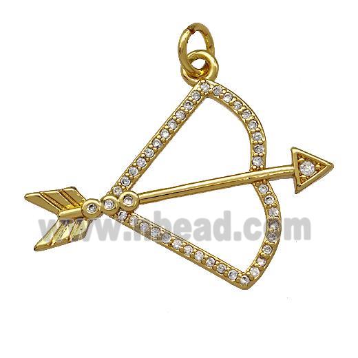 Cupids Arrow Bow Charms Copper Pendant Micro Pave Zirconia Gold Plated