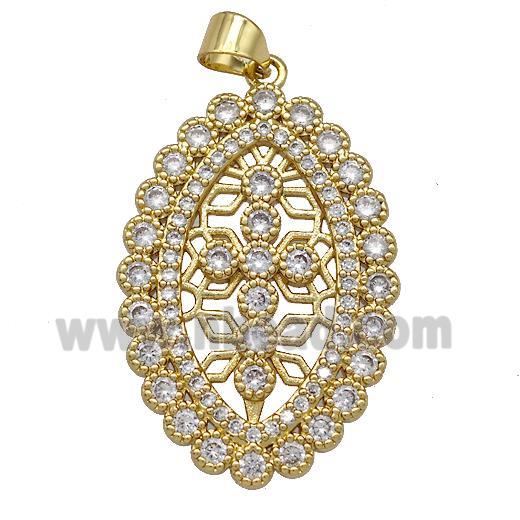 Copper Oval Cross Pendant Micro Pave Zircon Gold Plated