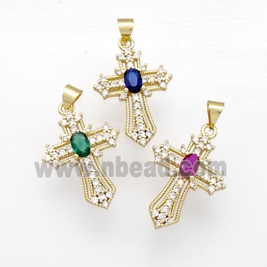 Copper Cross Pendant Micro Pave Zirconia Gold Plated Mixed
