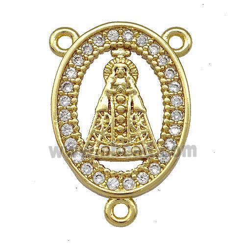 Pope Charms Copper Oval Pendant Pave Zircon 3loops Gold Plated