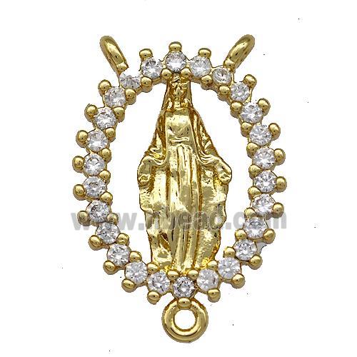 Virgin Mary Charms Copper Oval Pendant Pave Zircon 3loops Gold Plated