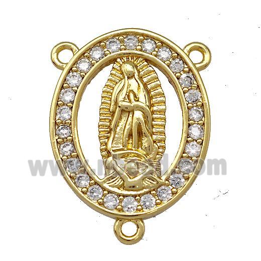Virgin Mary Charms Copper Oval Pendant Pave Zircon 3loops Gold Plated