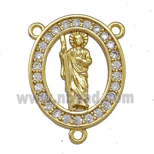 Jesus Charms Copper Oval Pendant Pave Zircon 3loops Gold Plated