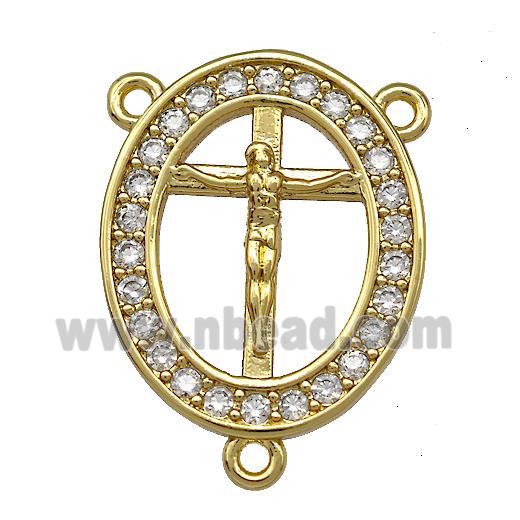 Jesus Charms Copper Oval Cross Pendant Pave Zircon 3loops Gold Plated