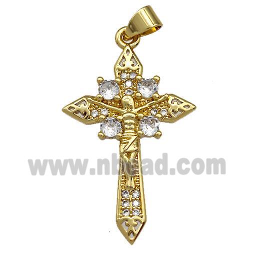 Jesus Charms Copper Cross Pendant Pave Zircon Gold Plated