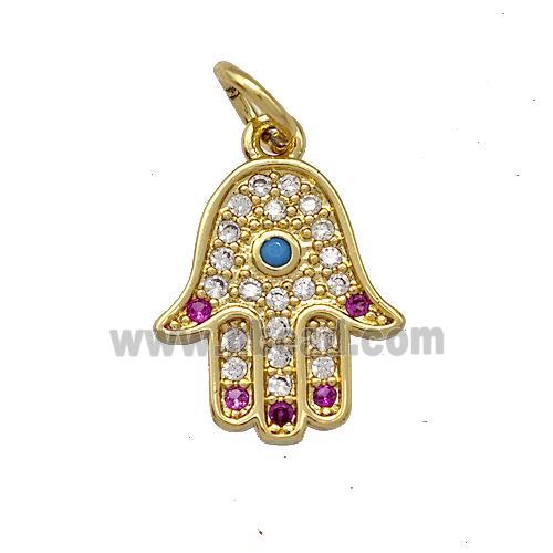 Copper Hamsahand Charms Pendant Micro Pave Zircon Gold Plated