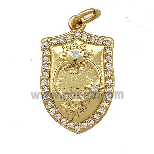 Shield Charms Copper Pendant Pave Zircon Sun Star Gold Plated