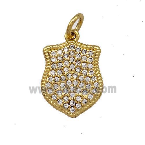 Copper Shield Pendant Pave Zirconia Gold Plated