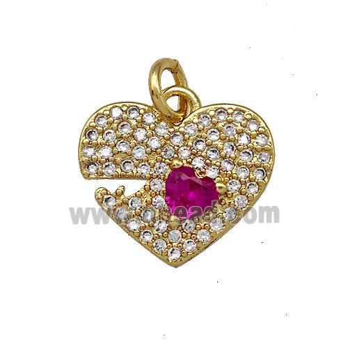 Copper Heart Pendant Pave Zircoina Emoji Gold Plated