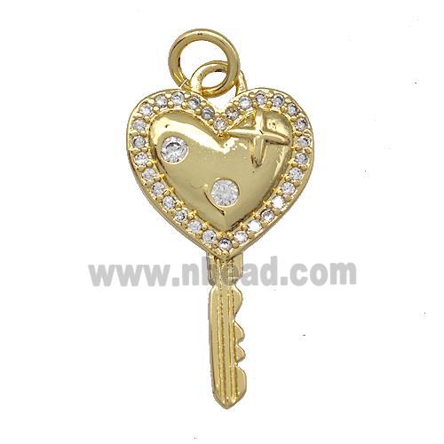 Copper Key Charms Pendant Pave Zircoina Gold Plated