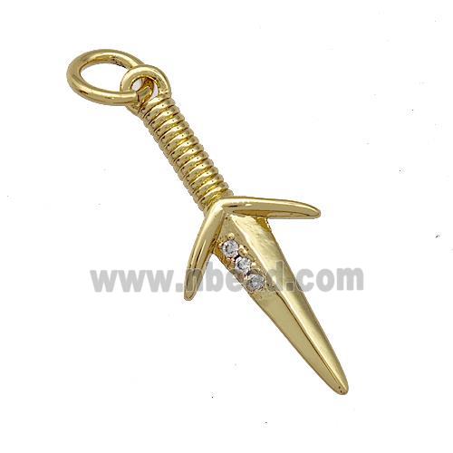 Copper Dagger Pendant Pave Zircon Gold Plated