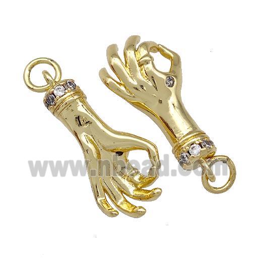 Copper Hand Pendant Pave Zirconia OK-Sign Gold Plated